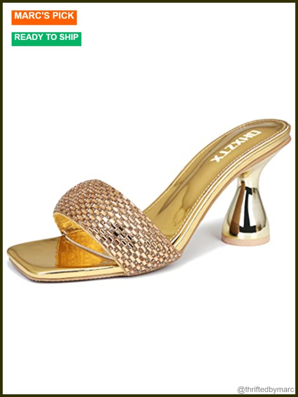 Rhinestone Square Open Toe Kitten Heel Mules Sandals Slip On